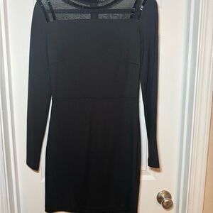 Armani Exchange Black Long Sleeve Dress with Mesh Accents